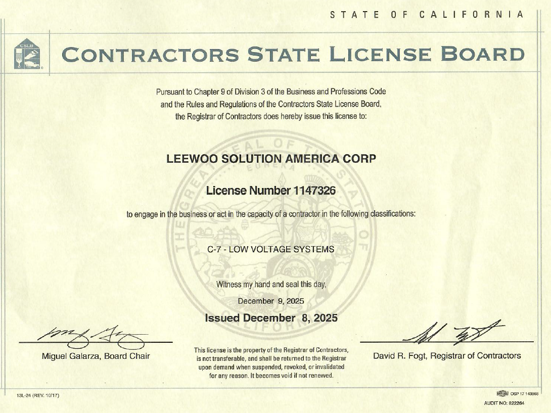 California Contractor License (C-7 Low Voltage Systems)