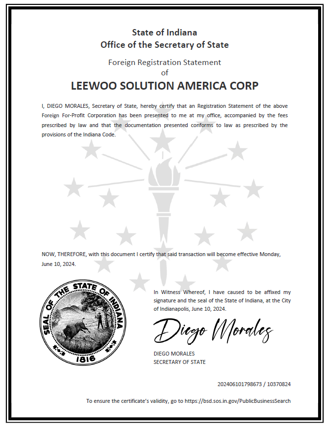Indiana Foreign Registration Statement